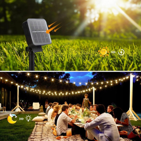 Lampki Solarne Girlanda Solarna Ogrodowa 50x Żarówka LED na Balkon 12m IP67 - 10