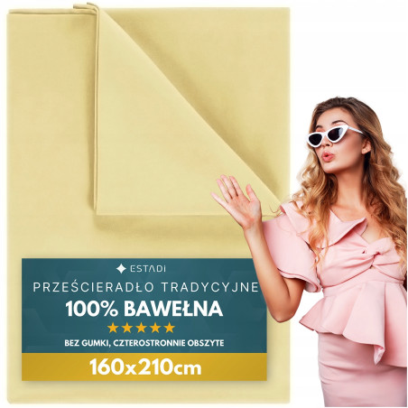 Prześcieradło bez Gumki Tradycyjne 160x210 cm - 100% Bawełna JASNY ŻÓŁTY - 1