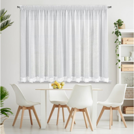 Firana z motywem kwiatów 350x155 cm - Biała - Taśma - 6 Firana z motywem kwiatów 350x155 cm - Biała - Taśma - 6