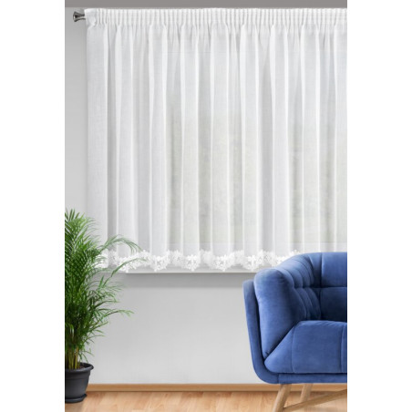 Firana z motywem kwiatów 350x155 cm - Biała - Taśma - 7 Firana z motywem kwiatów 350x155 cm - Biała - Taśma - 7