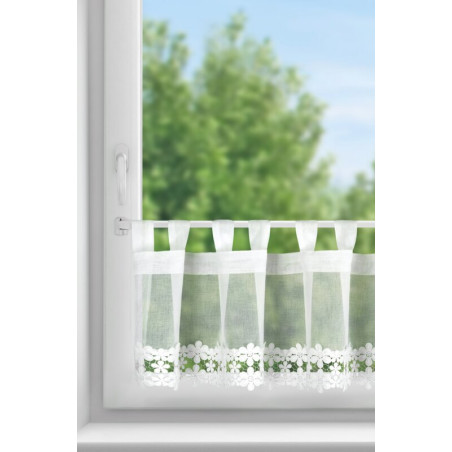 Zazdroska z etaminy 40x150 cm na szelkach – z kwiatowym zdobieniem - Biała - 1