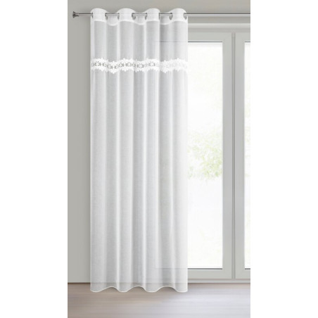 Firana z motywem kwiatów 140x250 cm - Biała - Przelotka - 2 Firana z motywem kwiatów 140x250 cm - Biała - Przelotka - 2