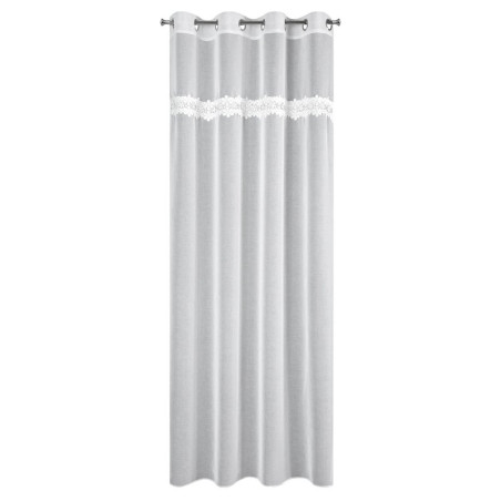 Firana z motywem kwiatów 140x250 cm - Biała - Przelotka - 3 Firana z motywem kwiatów 140x250 cm - Biała - Przelotka - 3
