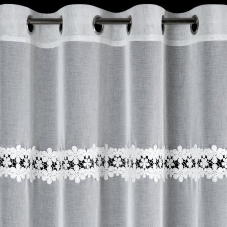 Firana z motywem kwiatów 140x250 cm - Biała - Przelotka - 4 Firana z motywem kwiatów 140x250 cm - Biała - Przelotka - 4
