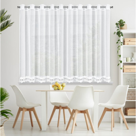 Firana z motywem kwiatów 350x145 cm - Biała - Przelotki - 1