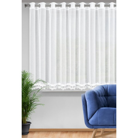 Firana z motywem kwiatów 350x145 cm - Biała - Przelotki - 2