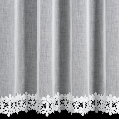 Firana z motywem kwiatów 350x145 cm - Biała - Przelotki - 6