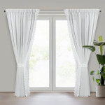 Komplet 2 szt. firan z motywem kwiatów 140x270 cm - Biała - Taśma - 2 Komplet 2 szt. firan z motywem kwiatów 140x270 cm - Biała - Taśma - 2