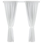 Komplet 2 szt. firan z motywem kwiatów 140x270 cm - Biała - Taśma - 3 Komplet 2 szt. firan z motywem kwiatów 140x270 cm - Biała - Taśma - 3