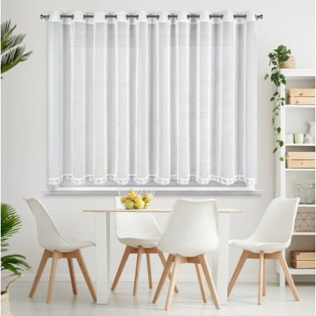 Firana z subtelną koronką 350x140 cm - Biała - Przelotki - 1