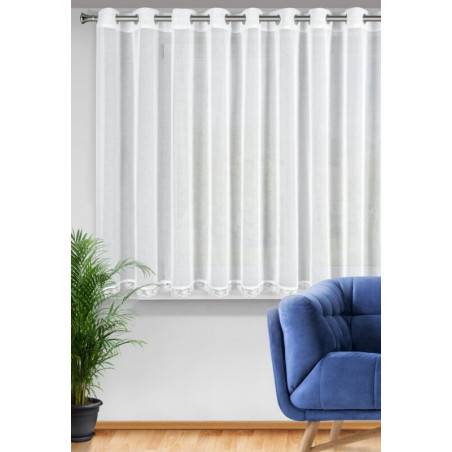Firana z subtelną koronką 350x140 cm - Biała - Przelotki - 2