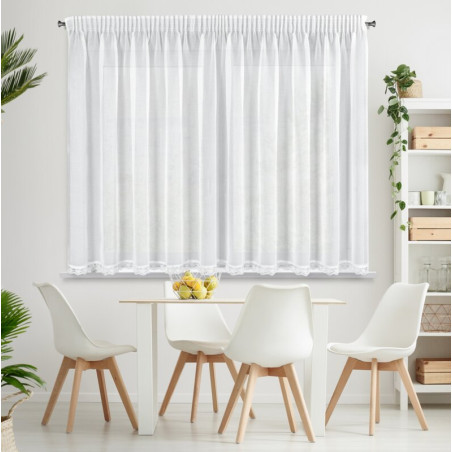 Firana z subtelną koronką 350x150 cm - Biała - Taśma - 1