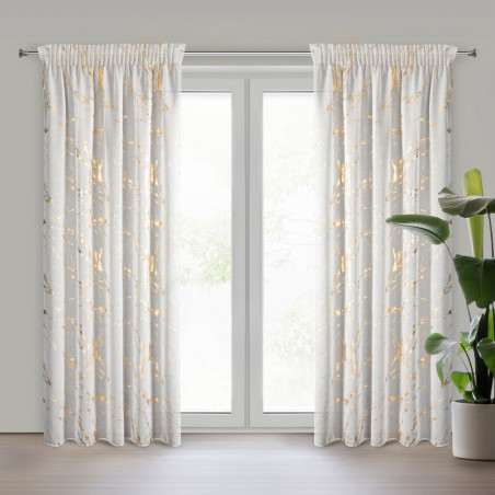 Firana MOLLY 140x270 cm – biała z szampańskim nadrukiem marmurkowym - Taśma - 1
