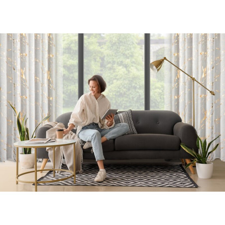 Firana MOLLY 140x270 cm – biała z szampańskim nadrukiem marmurkowym - Taśma - 10