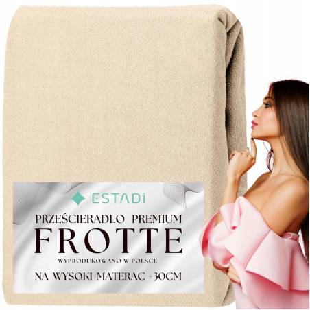 Prześcieradło FROTTE z gumką 200x200 +30cm na wysoki materac GRUBE Kremowy - 1