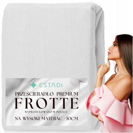 Prześcieradło FROTTE z gumką 180x200 +30cm na wysoki materac GRUBE Białe - 1 Prześcieradło FROTTE z gumką 180x200 +30cm na wysoki materac GRUBE Białe - 1