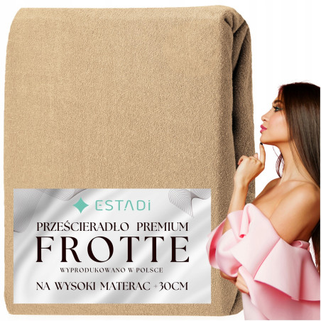 Prześcieradło FROTTE z gumką 180x200 +30cm na wysoki materac GRUBE Beżowe - 1 Prześcieradło FROTTE z gumką 180x200 +30cm na wysoki materac GRUBE Beżowe - 1