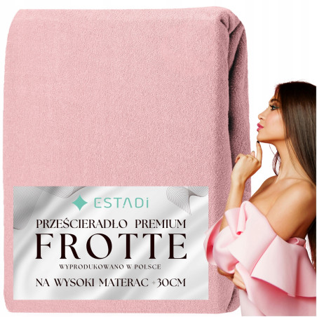 Prześcieradło FROTTE z gumką 180x200 +30cm na wysoki materac GRUBE Różowe - 1