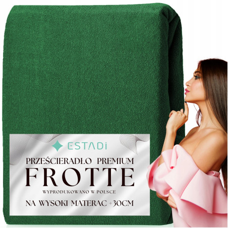Prześcieradło FROTTE z gumką 180x200 +30cm na wysoki materac GRUBE Zielone - 1