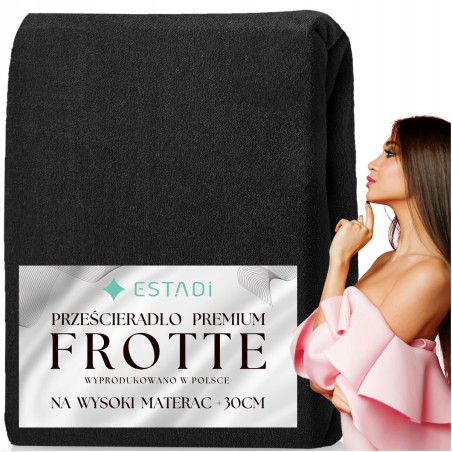 Prześcieradło FROTTE z gumką 180x200 +30cm na wysoki materac GRUBE Czarne - 1