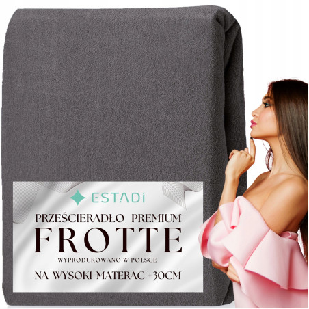 Prześcieradło FROTTE z gumką 160x200 +30cm na wysoki materac GRUBE Grafit - 1