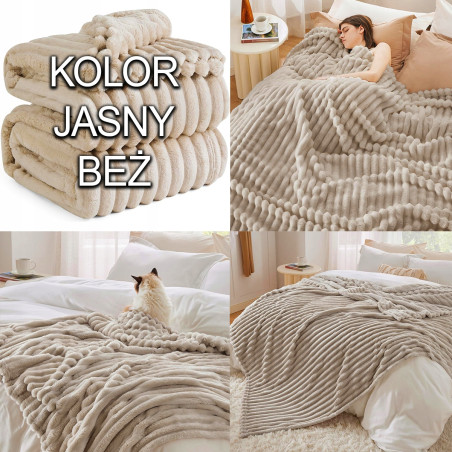 Gruby Koc 300g - zdobiony wytłaczanym wzorem - efekt 3D 160x200cm JASNY BEŻ - 5 Gruby Koc 300g - zdobiony wytłaczanym wzorem - efekt 3D 160x200cm JASNY BEŻ - 5
