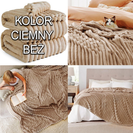 Gruby Koc 300g - zdobiony wytłaczanym wzorem - efekt 3D 160x200cm C. BEŻOWY - 4 Gruby Koc 300g - zdobiony wytłaczanym wzorem - efekt 3D 160x200cm C. BEŻOWY - 4