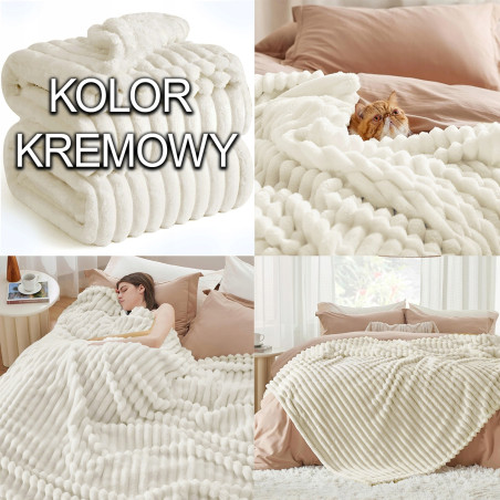 Gruby Koc 300g - zdobiony wytłaczanym wzorem z efektem 3D 160x200cm KREMOWY - 12 Gruby Koc 300g - zdobiony wytłaczanym wzorem z efektem 3D 160x200cm KREMOWY - 12