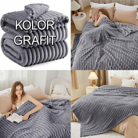 Gruby Koc 300g - zdobiony wytłaczanym wzorem - efekt 3D 160x200cm GRAFITOWY - 10 Gruby Koc 300g - zdobiony wytłaczanym wzorem - efekt 3D 160x200cm GRAFITOWY - 10