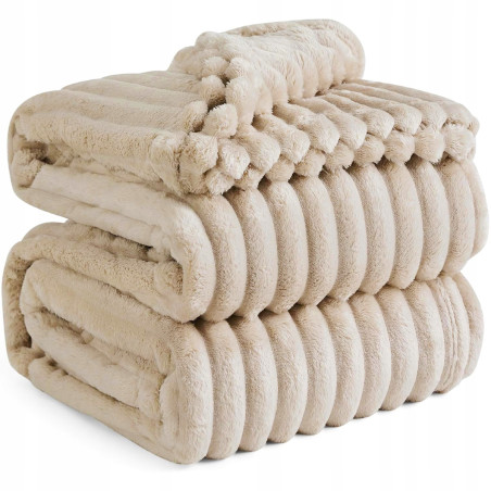 Gruby Koc 300g - zdobiony wytłaczanym wzorem - efekt 3D 200x220cm Jasny Beż - 1 Gruby Koc 300g - zdobiony wytłaczanym wzorem - efekt 3D 200x220cm Jasny Beż - 1