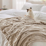 Gruby Koc 300g - zdobiony wytłaczanym wzorem - efekt 3D 200x220cm Jasny Beż - 10 Gruby Koc 300g - zdobiony wytłaczanym wzorem - efekt 3D 200x220cm Jasny Beż - 10