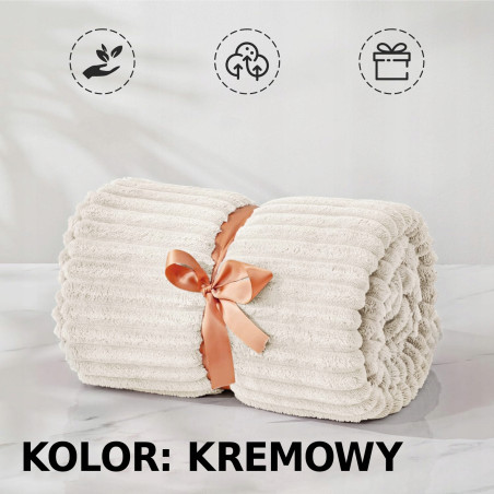 Koc 160x200cm NARZUTA KAPA PLED NA Łóżko Kanapę Lekki 3D Wytłaczany Kremowy