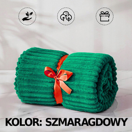 Koc 160x200cm NARZUTA KAPA PLED NA Łóżko Kanapę Lekki 3D Wytłaczany MIĘKKI - Szmaragd